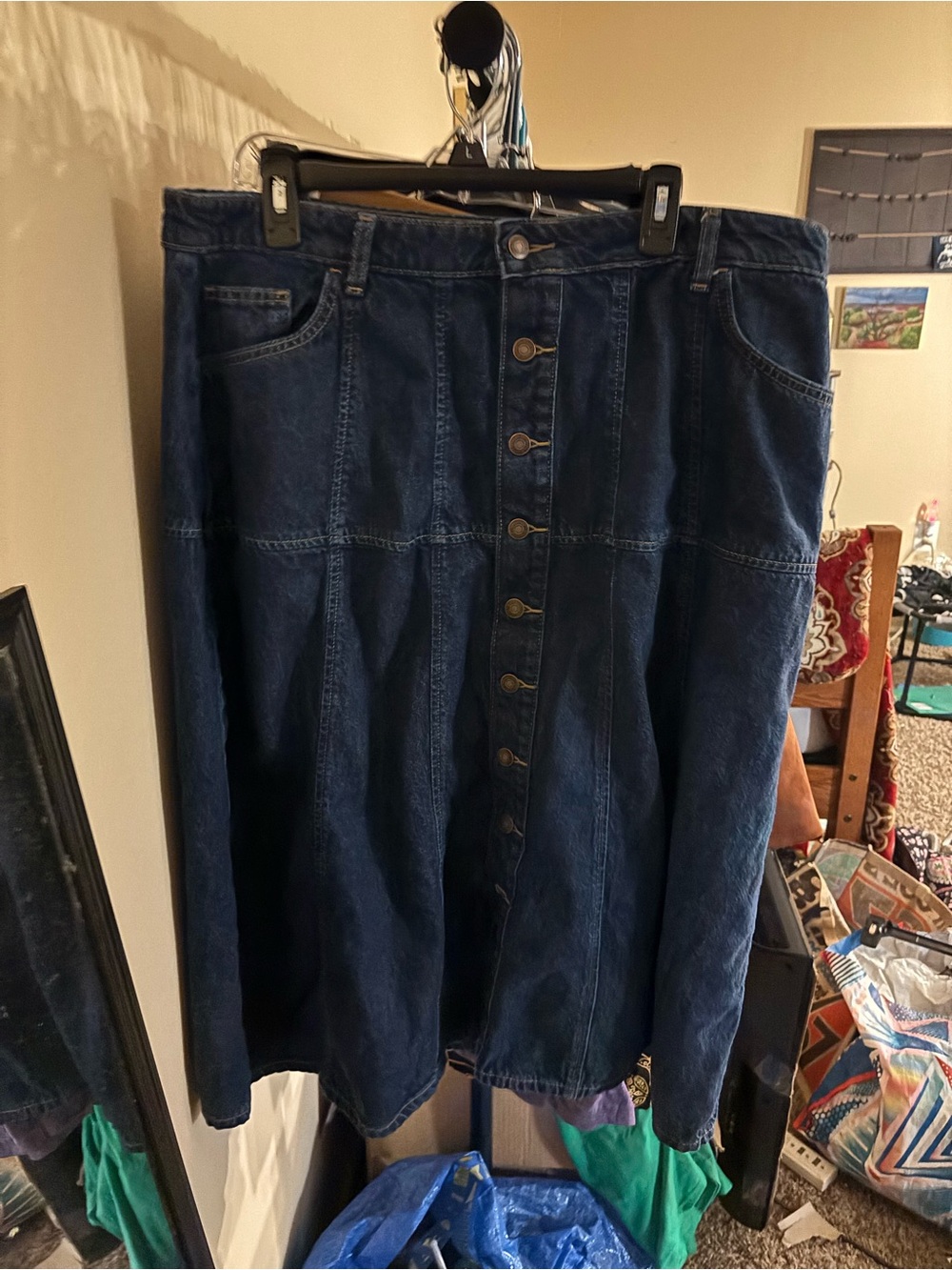Terra & Sky Dark Blue Button-Front Denim Skirt
